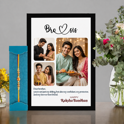 Raksha Bandhan photo frame with 1 free rakhi ( any random designs)