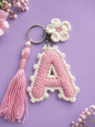 Handmade crochet A name pink and white key chain